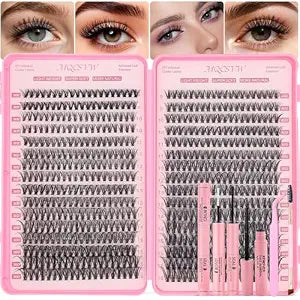 Lash Clusters Kit 640Pcs Cluster Eyelash Extensions, 30D+40D Natural Wispy False Eyelashes DIY 9-16mm Individual Lashes D Curl, with Lash Bond and Seal Remover Tweezers Brush