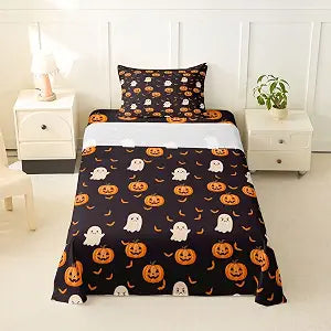 jejeloiu Pumpkin Lantern Bed Sheets Set Twin Size 3Pcs Soft
