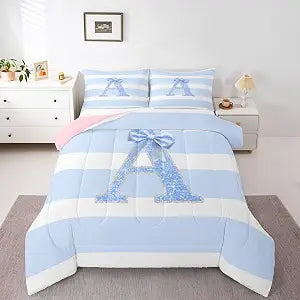 Erosebridal Blue Bow Girls Comforter Set Full Size Initial Letter A