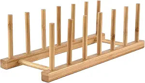 INNERNEED Bamboo Wooden Dish Rack, Vertical Plate & Lid Organizer