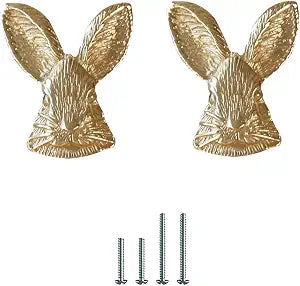 2 Pack Gold Knobs for Dresser,Drawers and Cabinet,Cute Rabbit Brass Knobs and Pulls for Kids, Children Bedroom