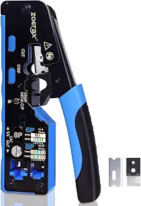 All-In-One RJ45 Crimp Tool with Hand-Twist Screw and Wire Terminal Crimper for CAT7/CAT6A/CAT6/CAT5E/CAT5, Ethernet Crimper RJ45 crimper RJ45 Pass Through Crimp Tool Ethernet Crimping Tool