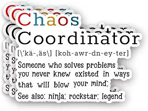 (3pcs) Chaos Coordinator Definition Sticker Funny Sayings Sarcastic Quotes Vinyl Decal for Tumbler Laptop Kindle Water Bottles Books Phone - Size 3x2.2 Inches