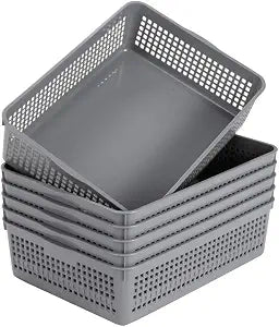 Eslite Plastic Organizing Baskets/Storage Tray Baskets,6-Pack,Gray