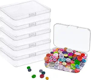 Goiio 6 Pcs Mini Plastic Storage Containers Box with Lid 5x4x1.3 Inches Rectangle Box, for Collecting Small Items, Beads, Game Pieces, Crafts Accessories