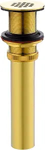 Luxier Brass Bathroom Sink Grid Drain Strainer for Vessel and Vanity Sinks Without Overflow in Brushed Gold, DS05-TG