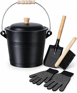vensovo 1.5 Gallon Ash Bucket with Lid and Fireplace Tools, Black
