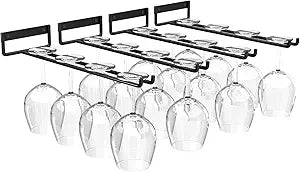 Baowenbei 11.8 Inch Wine Glass Rack - Set of 4 Stemware Hanging Rack, Metal Wine Glass Holder for Under Cabinet Organization and Storage