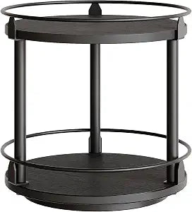 YATINEY Lazy Susan Organizer, Rotating Spice Rack, 2 Tier Spice Turntable Organizer, Industrial Turntable Spice Holder, for Kitchen Countertop and Cabinet, Compact and Versatile, Black SR22BK