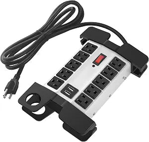 CCCEI Heavy Duty Power Strip with USB Ports, 10 Outlets. Grey, 5FT.