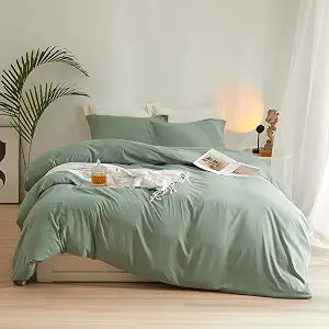 Sage Green Duvet Cover King Size Soft Washed Microfiber 3 Pieces Bedding Set 1 Duvet Cover 104���x90��� with 2 Pillowcases Light Green Comforter Cover Modern Soft King Duvet Cover with Zipper Closure