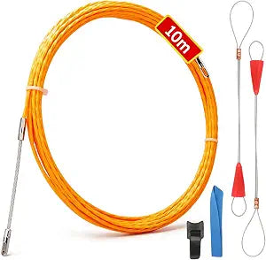 Electrical Fish Tape 10m (33ft), 3.0mm Wire Puller and Wire Snake for Running Wire Through Walls, Heavy Duty Retractable Cable Pulling Tools with 2 Fastener Guide Springs, Wire Feeder for Conduit