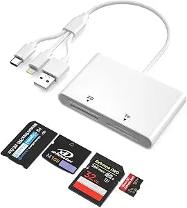 Memory Stick Pro Duo Adapter for iPhone/Android/PC, 4 in 1 SD/TF/MS/XD Picture Card Reader, Memory Card Reader Lightning/USB/USB-C OTG Adapter, Memory Stick Pro Duo Reader for Sony Plug & Play