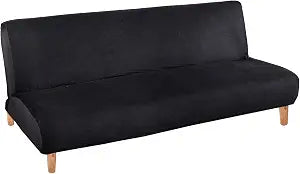MIFXIN Futon Slipcover Velvet Stretch Armless Sofa Cover Elastic Washable Couch Furniture Protector for Folding Futon Sofa Bed Without Armrests (Velvet Black)