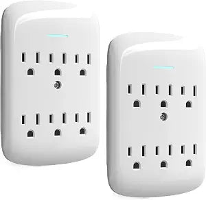 HiFind Surge Protector Wall Mount 6-Outlet Extender 2 Pack, 3 Prong Grounded Multi Plugs Power Strip Adapter Tap with Indicator Light, 15A/125V Low-Profile for Home & Office & Travel -ETL-White