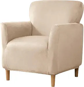 LiveGo Stretch Mid Century Modern Armchair Slipcover 1-Piece Jacquard Accent Chair Covers with Arms Soft Waterproof Chair Slipcovers for Living Room Furniture Protector Office (Velvet Cream)