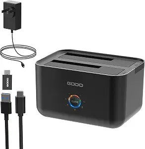 GODO 2.5/3.5" SATA Dual-Bay Hard Drive Dock, USB-C, Offline Clone, 20TBx2 Black