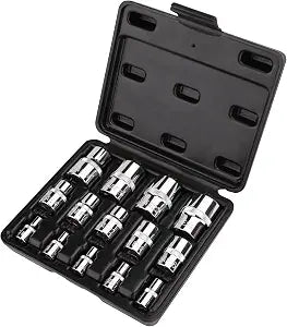 Amazon Basics 14-Piece External Torx Socket Set, E4-E24, 1/4", 3/8", 1/2" Drive, with Storage Case, for Auto Repair