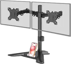 MOUNT PRO Dual Monitor Stand, Free-Standing Full Motion Monitor Desk Mount Fits 2 Screens up to 27 inches,17.6lbs with Height Adjustable, Swivel, Tilt, Rotation, VESA 75x75 100x100, Black
