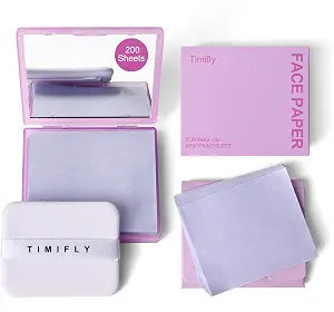 KYDA 200 Sheets Face Oil Blotting Paper, Included Refills, Mirror and Puff, Oil Absorbing Sheets for Matte Makeup, Controls Shine, Absorb Excess Oil, Travel Size Gentle Face Makeup