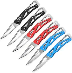 3 Colors Stainless Steel Folding Knife With Key Ring (6 Pack)