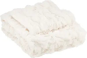 Comfort Spaces Ruched Throw Set Faux Fur Blanket, 50 x 60, 3 Piece, Ivory