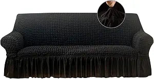 Jeloris Stretch Sofa Slipcover Easy Fitted Sofa Couch Cover with Skirt, Durable Washable Universal High Elastic Furniture Protector for Kids, Pets (Large, Black)