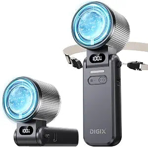 DIGIX Portable Handheld Turbo Fan with Ice Cooling, Rechargeable Personal Fan, Up to 15Hrs Cooling, 100 Speeds 25000RPM Powerful Portable Fan for Travel Outdoor,120 Adjustable, LED Display (Black)