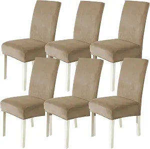 Velvet Dining Room Chair Covers Set of 6, Soft Thick, Camel