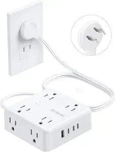 TROND 2 Prong Power Strip, 2 Prong Extension Cord 5ft, 8 AC & 4 USB, White