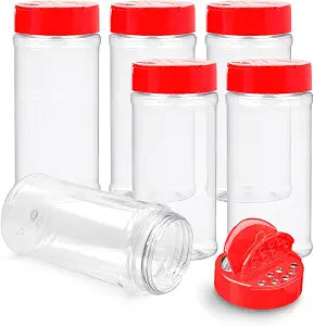 Plastic Spice Jars Bottle Containers with Red Cap, 16 Oz, 6 Pack