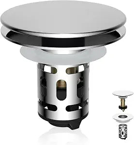 Universal Metal Bathroom Sink Stopper Hair Catcher, Pop-Up Strainer, Chrome