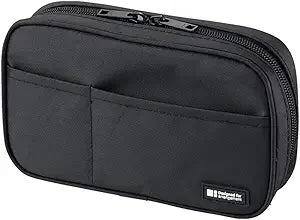 LIHIT LAB Large Capacity Zipper Pencil Case For School Office College, Big Capacity 4 Compartments Pencil Bag Holder Adults Teen Boys Girls, Travel Cosmetics Storage, Jet Black (A7551-124)