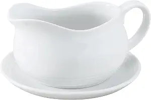 HIC Kitchen Hotel Gravy Boat With Saucer, Fine Porcelain, 24-Ounce Capacity For Gravy, Sauce, Au Jus, Dressing, Holiday Meals, And Entertaining