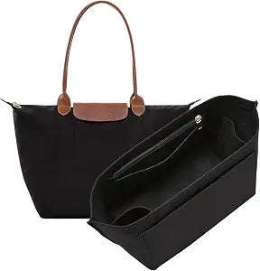 Purse Organizer Insert for Longchamp Le Pliage L Tote Bag, Black