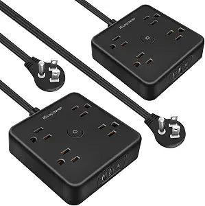 2 Pack Ultra Flat Plug Power Strip,Power Strips with 4 Widely Outlets,6 ft Flat Plug Extension Cord with 3 USB Ports(1 USB C Port),Slim Desk Charging Station,Black