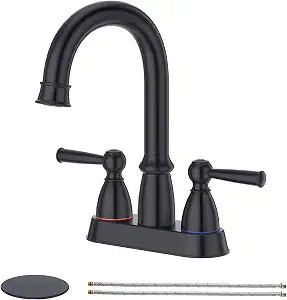 CREA Matter Black Bathroom Faucet,4 Inch Centerset Bathroom Faucets 2 or 3 Hole,2-Handle Bathroom Faucet with Pop Up Drain/ 360 Swivel,Vanity Faucet Basin Mix Tap