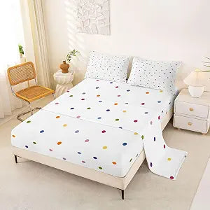 jejeloiu Rainbow Polka Dot Bed Sheets Sets Dot Bedding Set Twin Size 3 Pcs