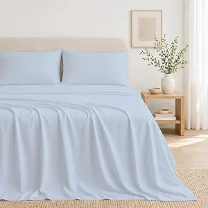 THREAD SPREAD 100% Cotton Queen Size Sheets Set, Sateen, Light Blue