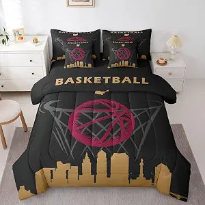 Erosebridal 7 Pcs Comforter Set,Basketball Bed in a Bag with Flat Queen