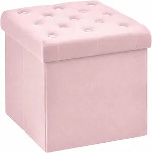 B FSOBEIIALEO Storage Ottoman Cube, Velvet Tufted Folding Ottomans, Pink