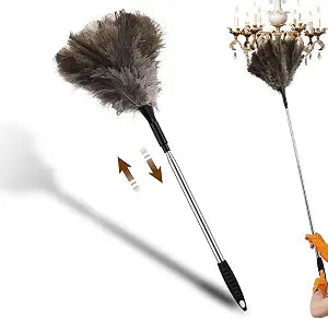 Ostrich Feather Duster, 18-48 Inch Extendable Feather Duster with Natural Fluffy Ostrich Feathers, Dusters for Cleaning Ceiling Fans, Blinds, High Ceilings, Furniture, Cars, Washable & Reusable