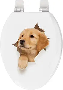 Toilet Seat, Slow Close, Premium Moulded Wood, Quick Release, 3D Relief Texture, 3D Animal Series, PIKLiDS (Golden Retriever Puppy, Elongated)