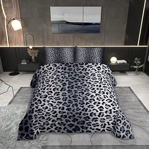 Castle Fairy Leopard Print Bedding Set for Boys Girls,Grey Black Leopard All Season Cozy Comforter Set Full Size,Cheetah Fur Print Duvet Set Bedroom Decor,Festival Gifts