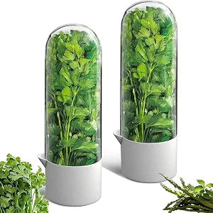 2 Pack Herb Keeper for Refrigerator, Clear BPA-Free Fresh Herb Saver