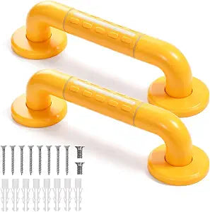 2 Pack Anti Bathroom Grab Rail,12inch Yellow Stainless Steel Shower Hand Rail,Safety Hand Rail Support for Elderly, Children and Disability