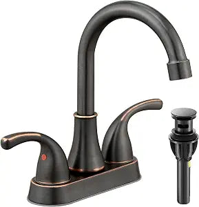 Bathroom Sink Faucet FRANSITON 4 Inch 2 Handle Bathroom Sinks Faucets Lead-Free Oil Rubbed Bronze Bath Sinks Faucets with Pop-up Drain Stopper and Supply Hoses