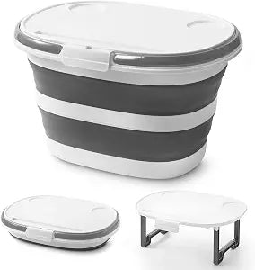 Lesipee Upgraded 16L Collapsible Mop Bucket with Multi-Functional Lid, 4-in-1 Foldable Silicone Tub with Table Surface, Floor Stand, Space Saving 4.2 Gallon Storage Solution for Home & Outdoor