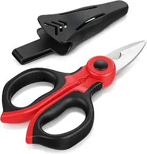 Electrician Scissors, 6 Inch Stainless Steel Heavy Duty Shears Serrated Notch Blade With Protective Case for Crimping Aluminium Copper Soft Cable Line Strip Fiber Optic Cable