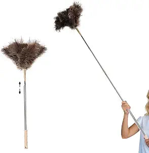THARAHT Extendable Ostrich Feather Duster up to 27-94 inches Fluffy Feathers Long Handle Reusable for Cleaning Ceiling Fan Pendant lamp High Ceiling Blinds Furniture Feather Duster
